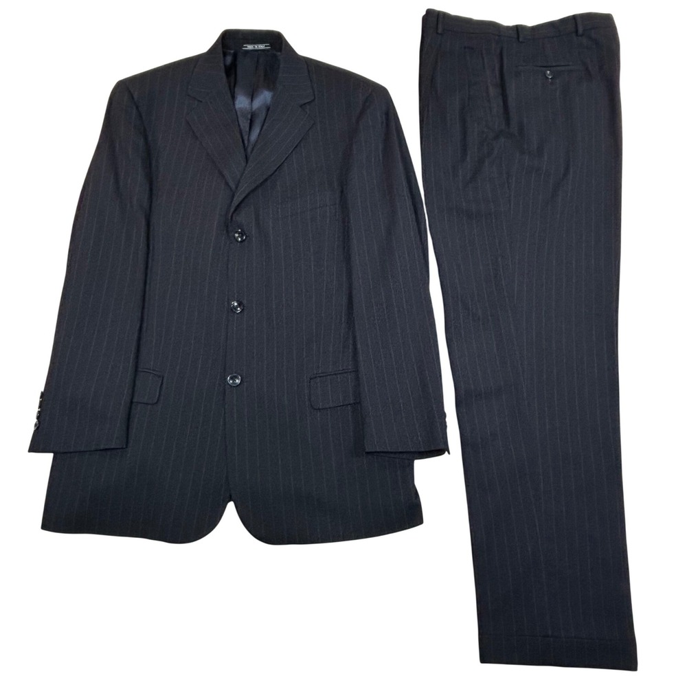 Sartoria Bellini Luigi Botto Super 120s Wool Pinstripe Suit Navy Mens Italy 40L*